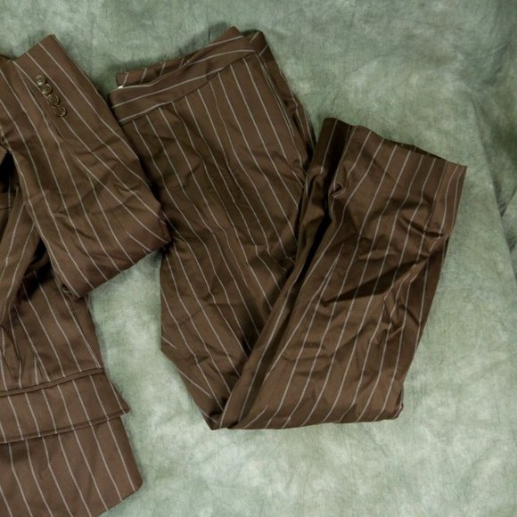 Worthington Stretch VINTAGE Brown Striped PANTSUIT Mixed sz 16 Top/14 Pants 8382 - Picture 4 of 8